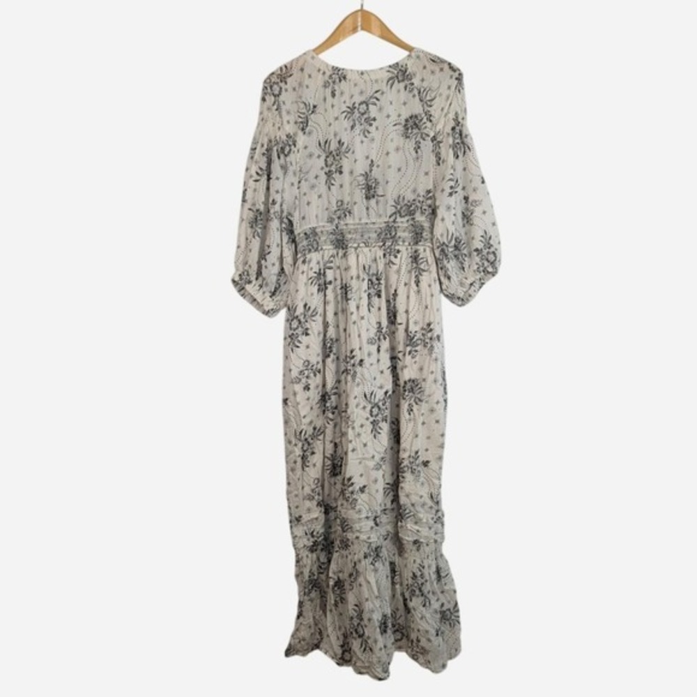 Free People Golden Hour Floral Boho Maxi Dress Ivory Black XL - Picture 6 of 12